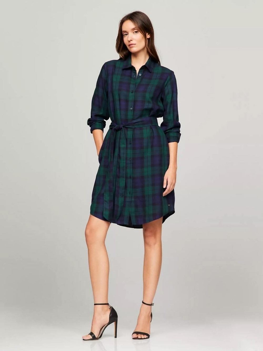 Long Sleeve Plaid Shirt Dress